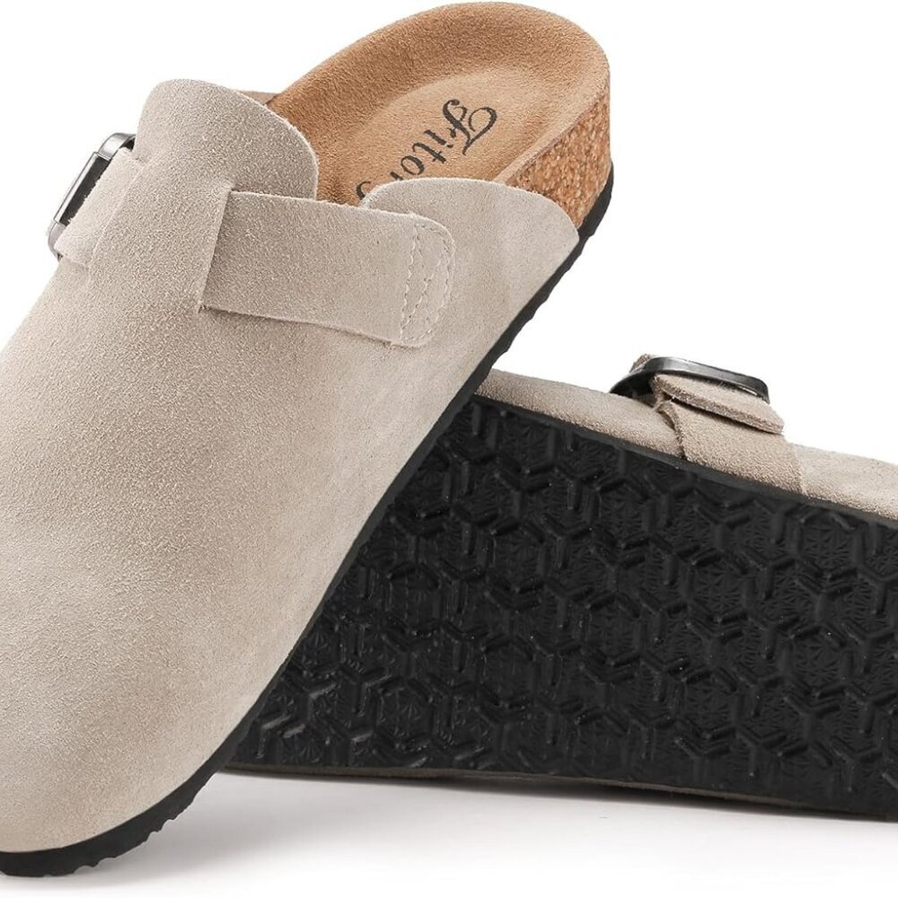 Womens Clogs Slip-on Potato Shoes Leather Mules with Suede Cork Footbed Size 6-1 - Picture 2 of 6